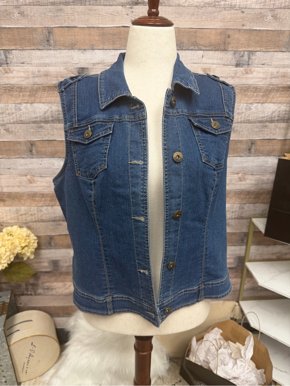 Baccini Blue Denim Vest w/Lace Back XL